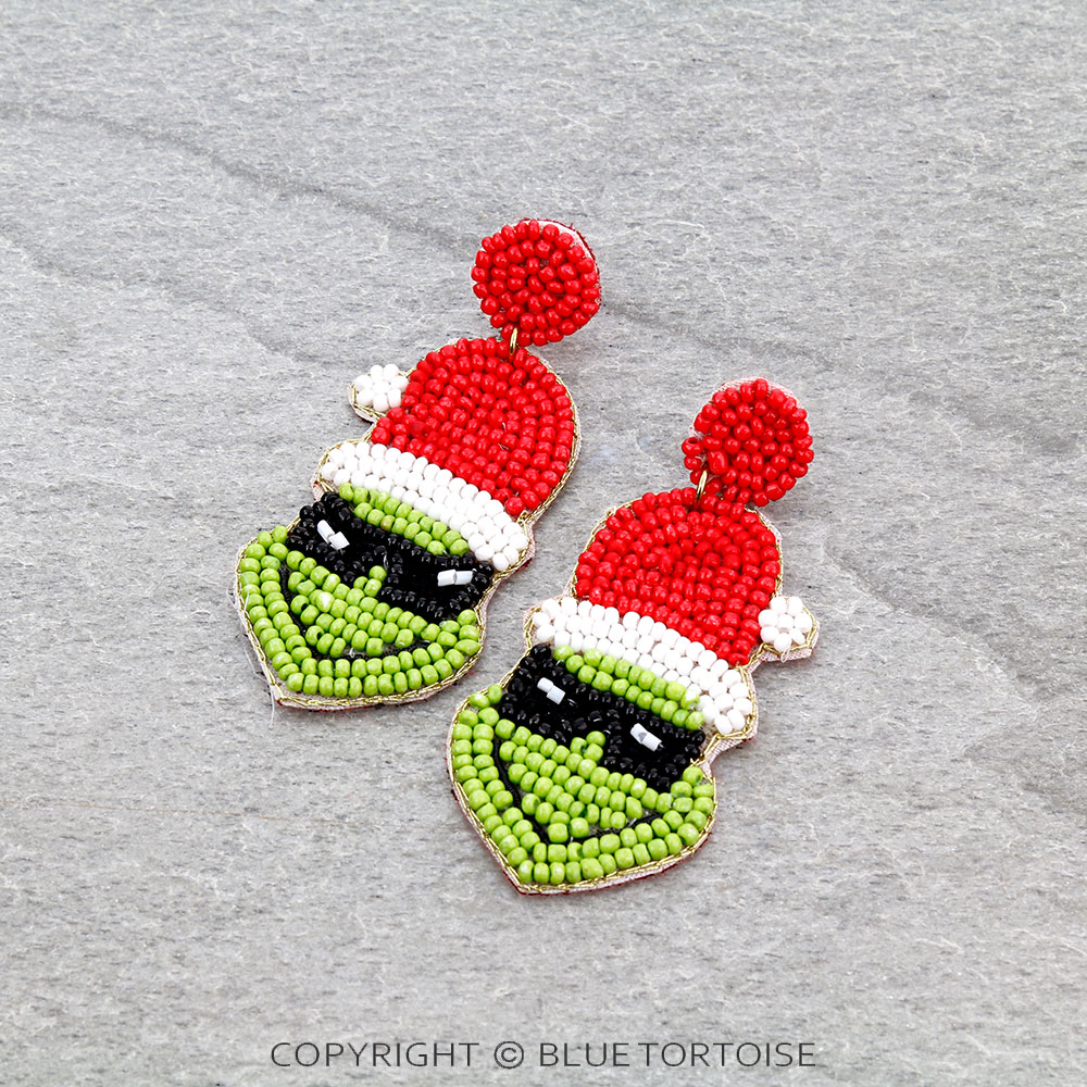 Christmas Seed Bead Grinch Stud Earrings
