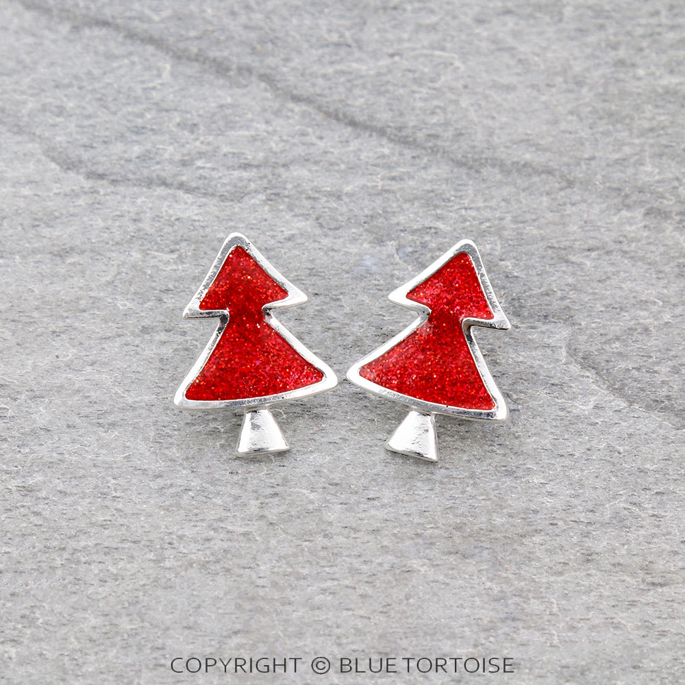 Christmas Glitter Enamel Tree Stud Earrings