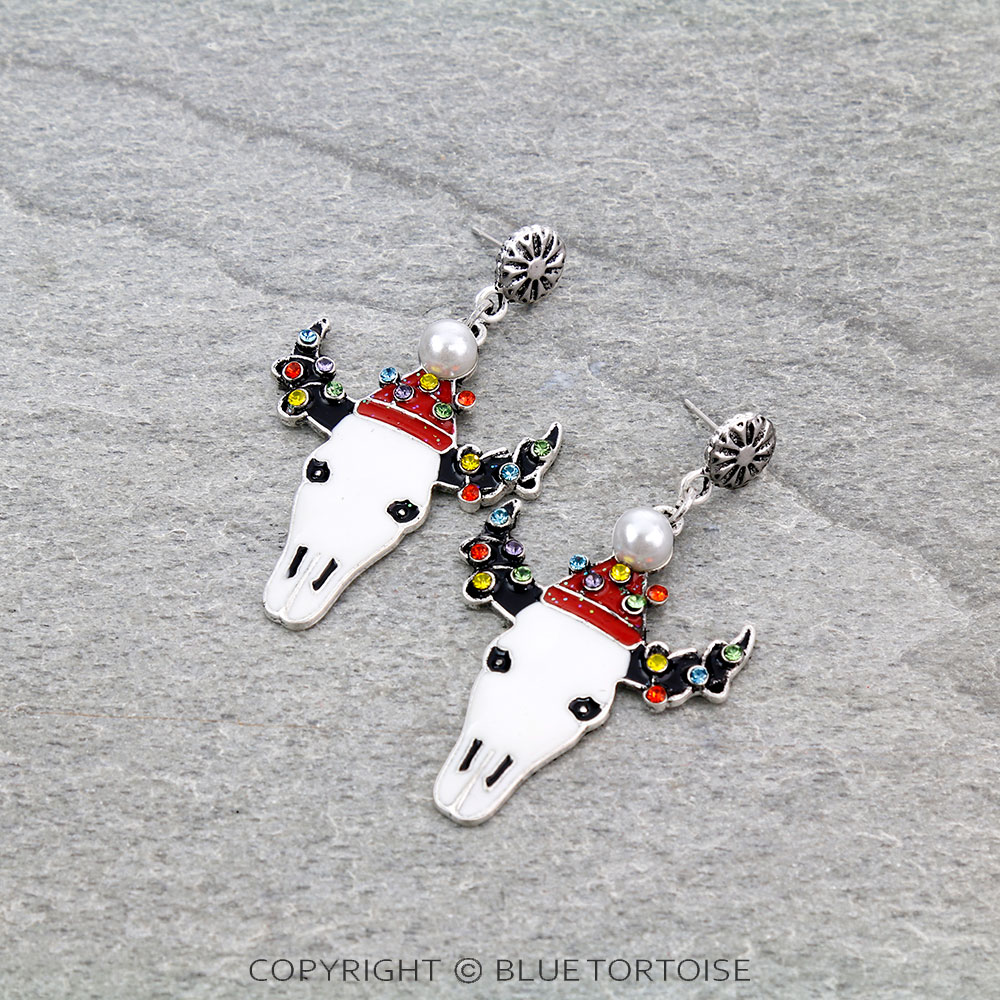 Christmas Steer Skull Stud Earrings