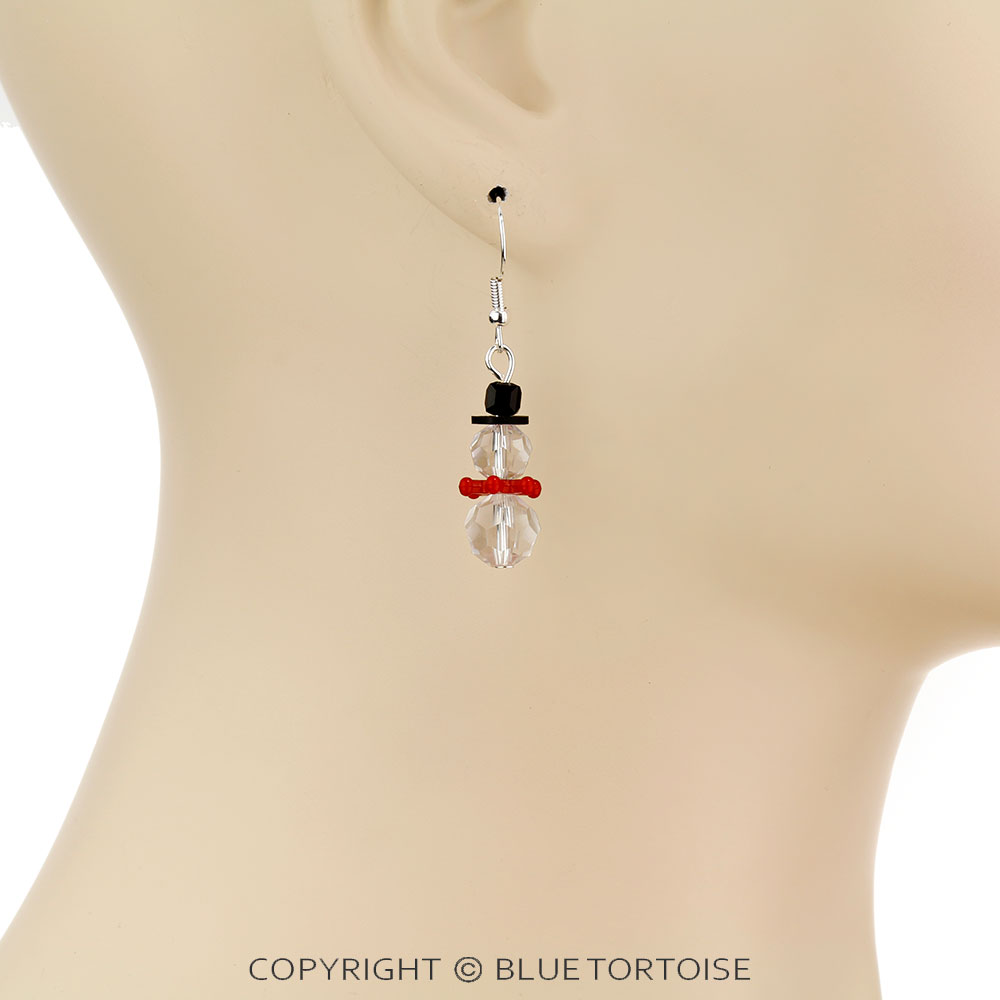 Christmas Glass Bead Snowman Dangle Earrings - Image 2