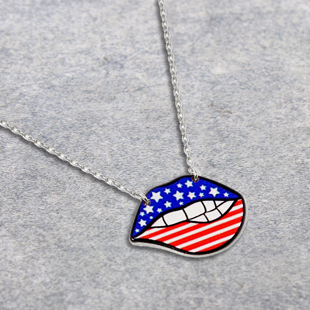 USA Flag Lips & Tongue Pendant Necklace