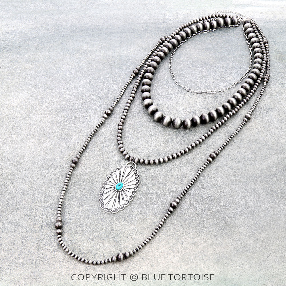 Navajo Style Pearl with Concho Pendant Necklace