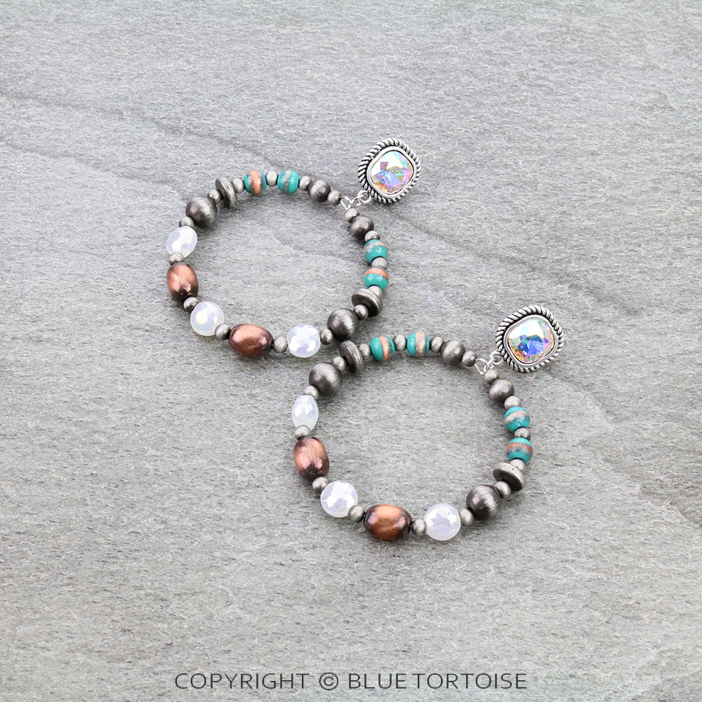 Navajo Style Pearl & Bead Stone Stud Earrings