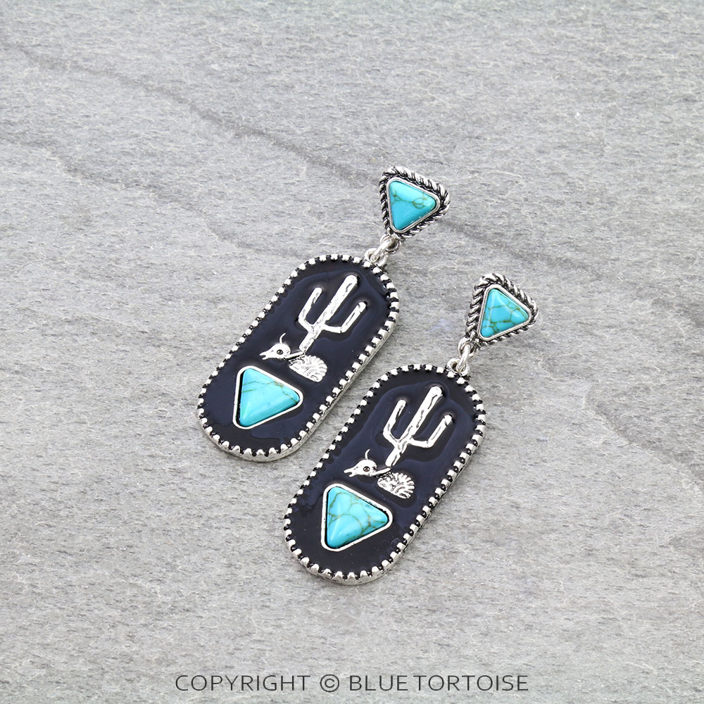 Western Cactus Stone Stud Earrings