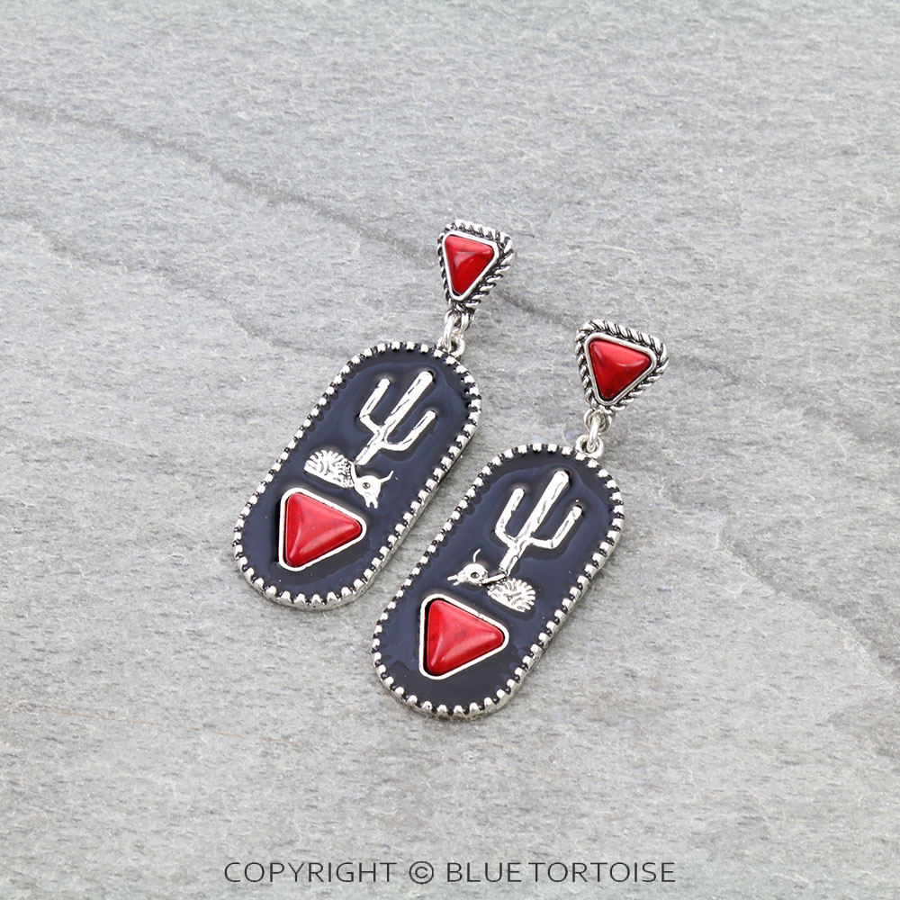 Western Cactus Stone Stud Earrings