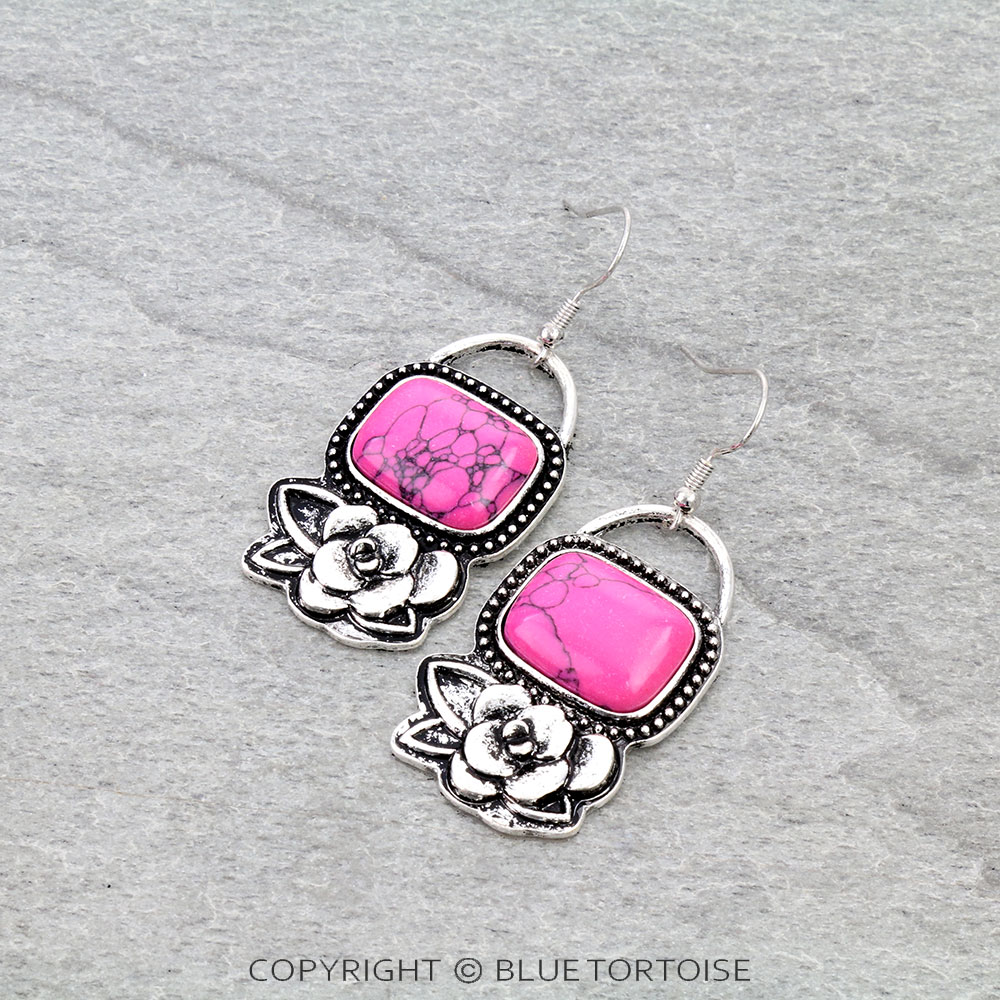 Western Flower Stone Dangle Earrings