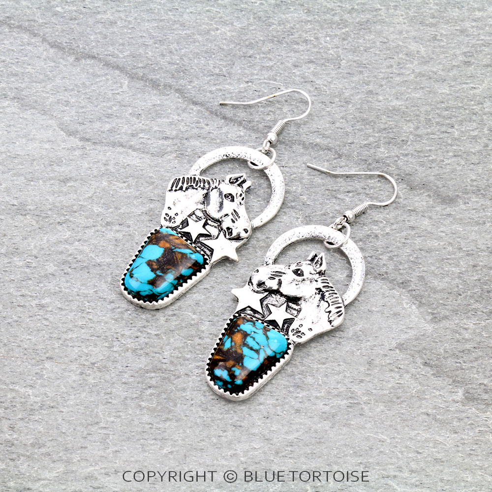 Western Horse Stone Dangle Earrings
