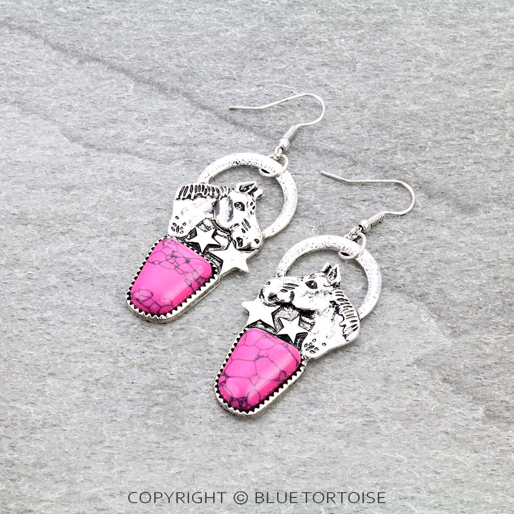 Western Horse Stone Dangle Earrings