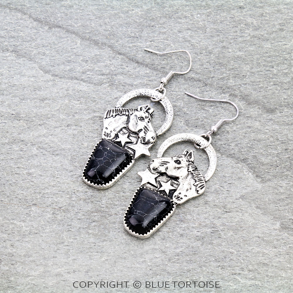 Western Horse Stone Dangle Earrings