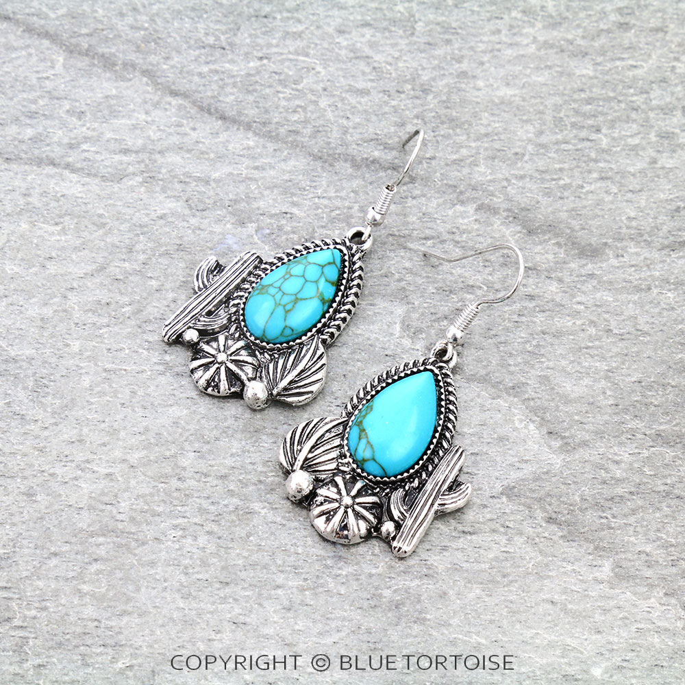 Western Cactus Stone Dangle Earrings