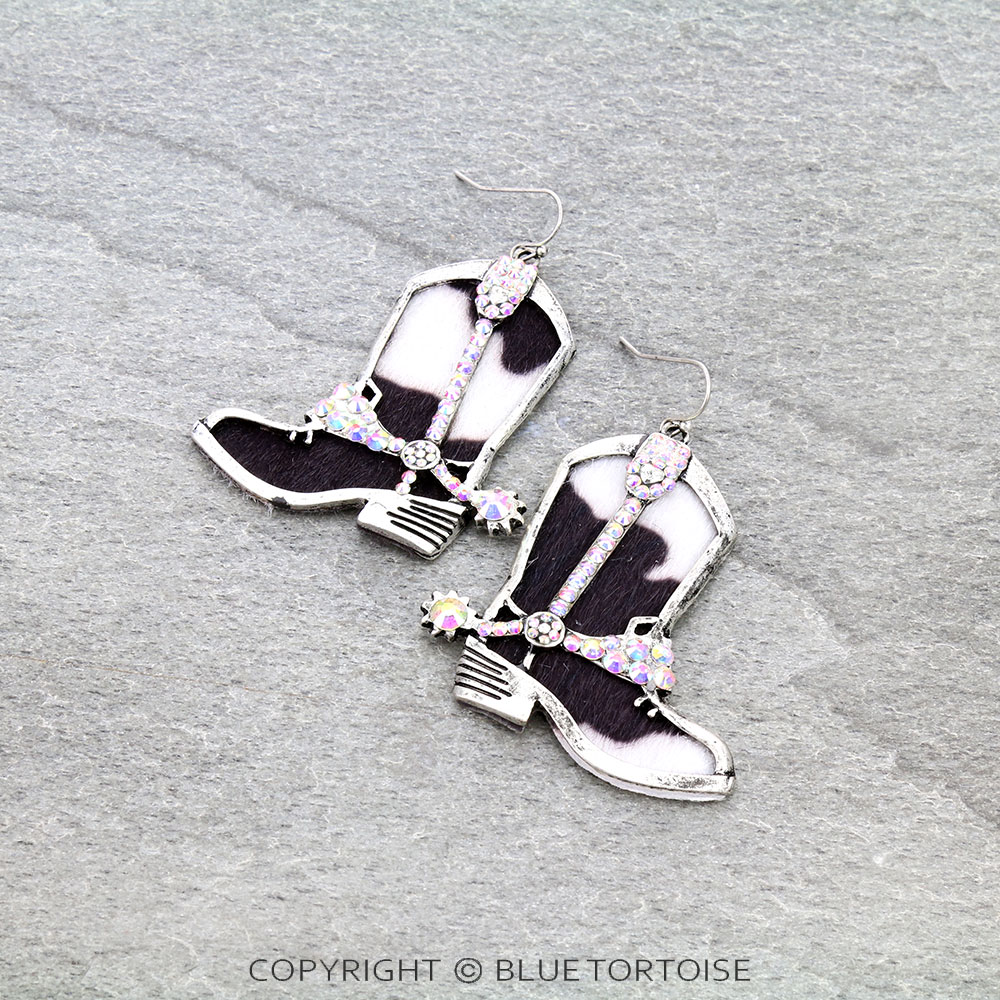 Cowhide Cowboy Boot Dangle Earrings
