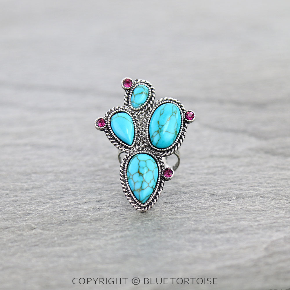 Western Cactus Stone Cuff Ring