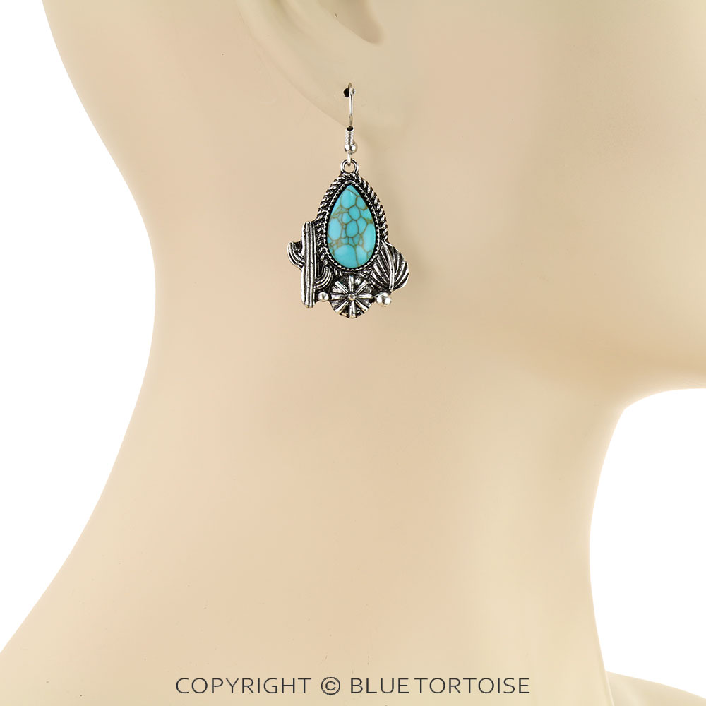 Western Cactus Stone Dangle Earrings - Image 2