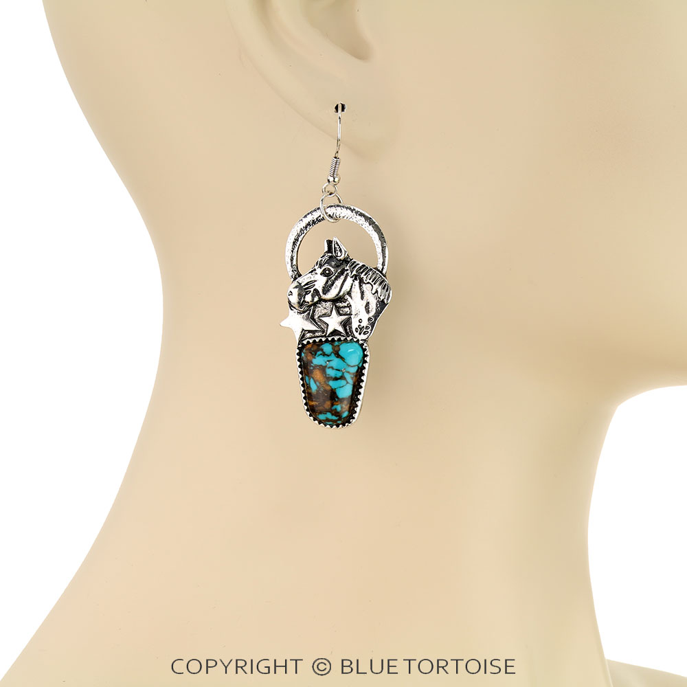 Western Horse Stone Dangle Earrings - Image 2