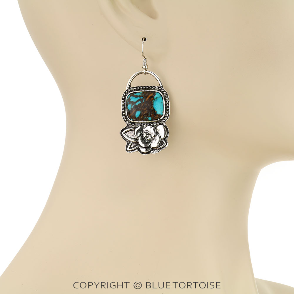 Western Flower Stone Dangle Earrings - Image 2