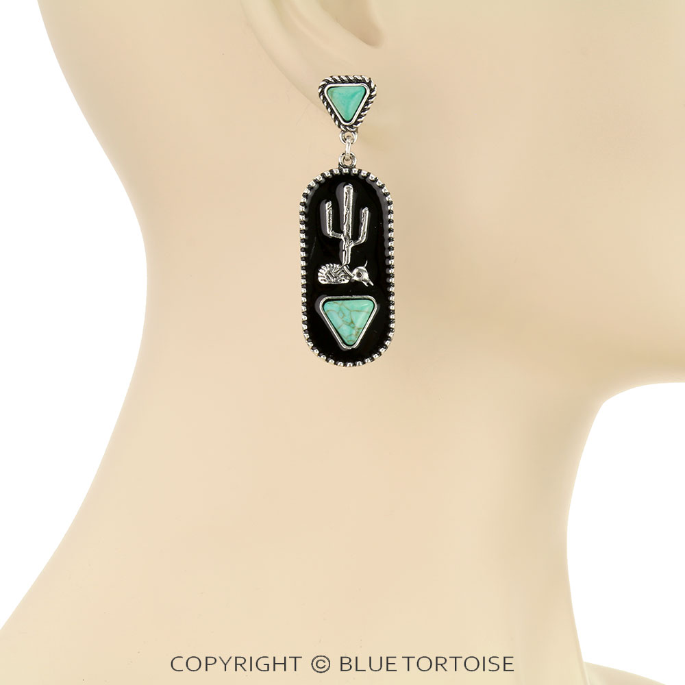 Western Cactus Stone Stud Earrings - Image 2