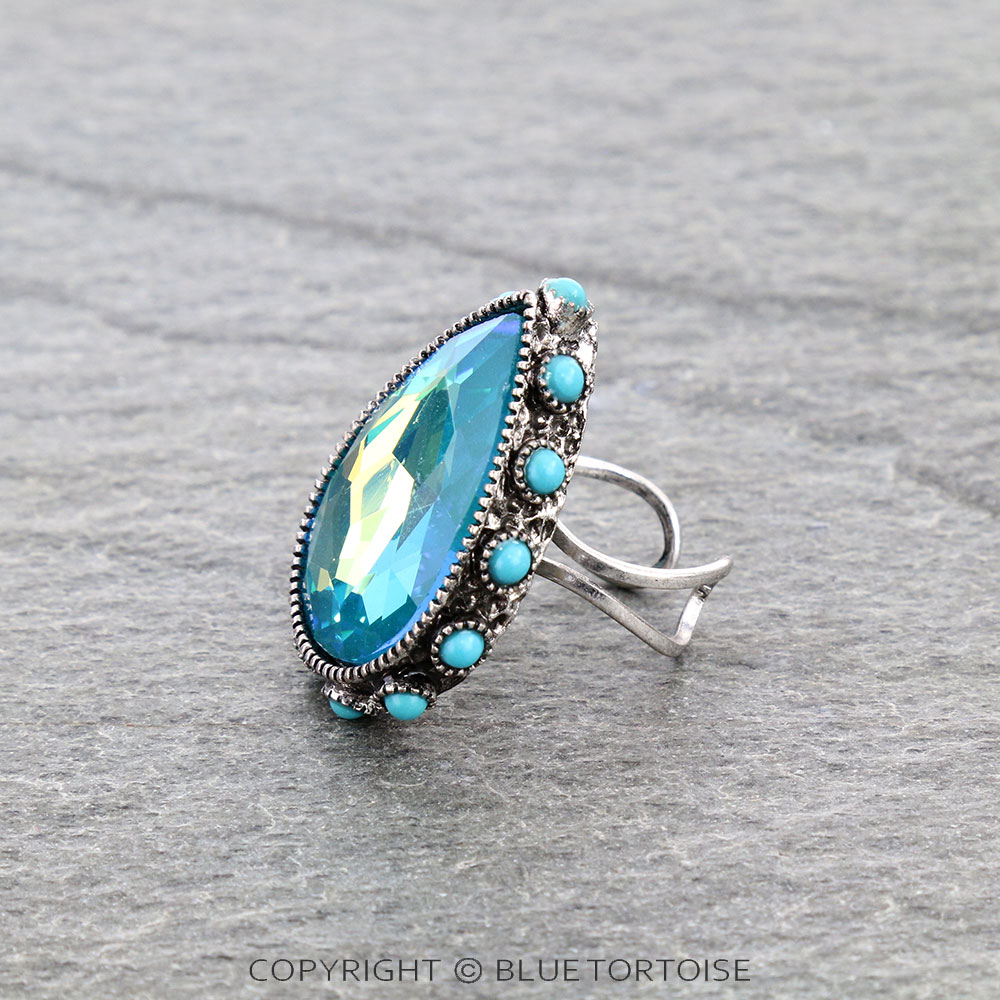Teardrop Stone Cuff Ring - Image 2
