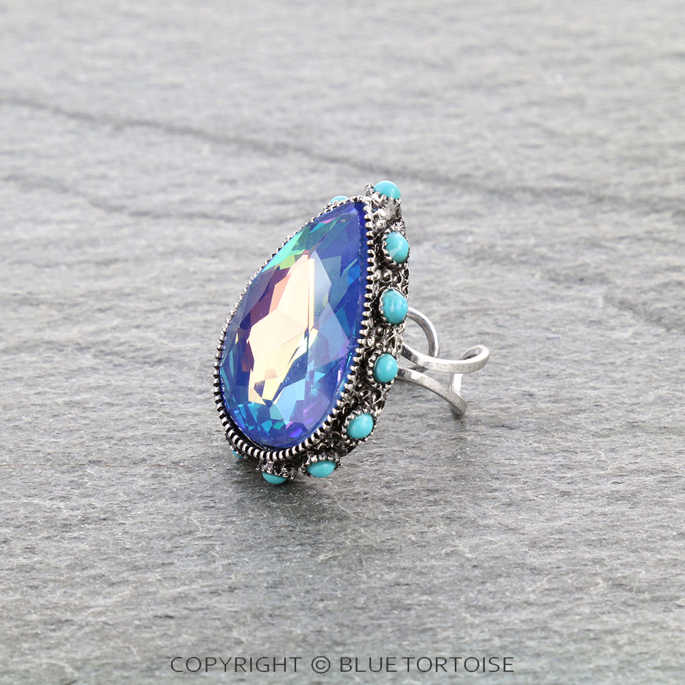 Teardrop Stone Cuff Ring - Image 2