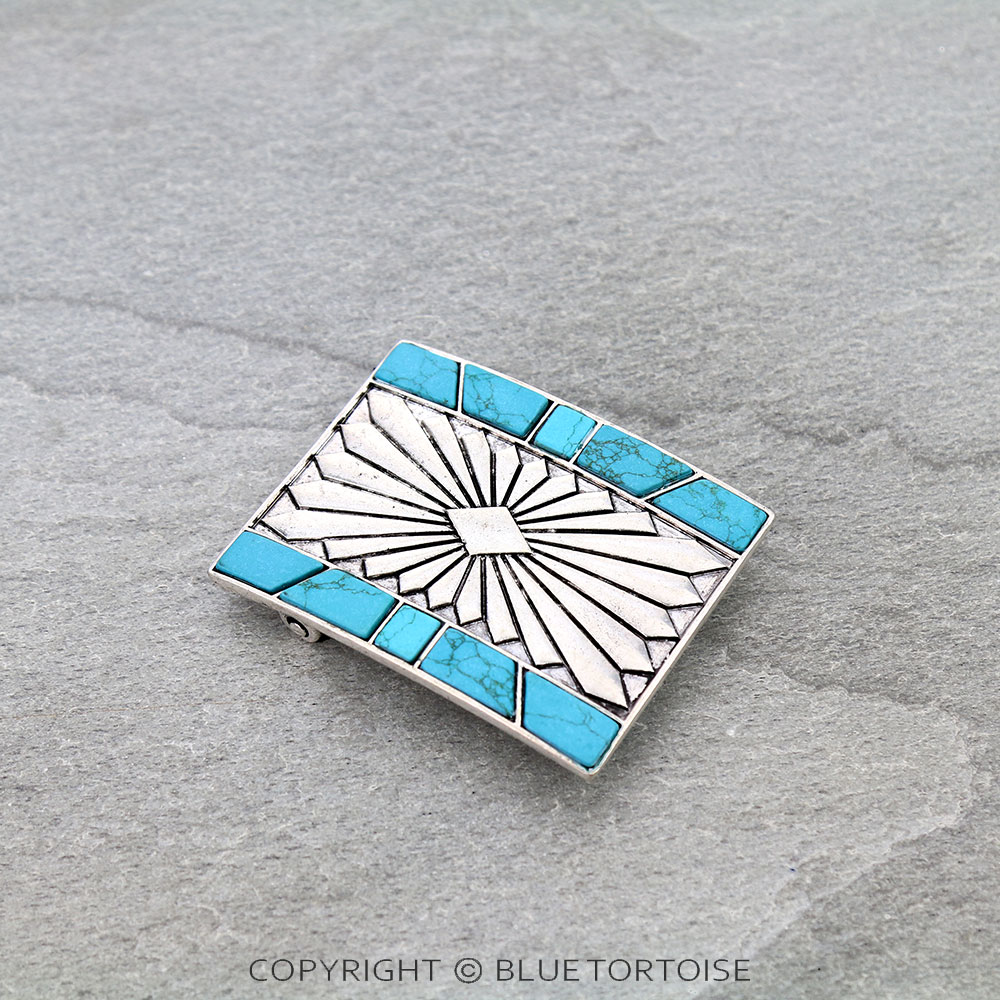Western Rectangle Concho Stone Belt Buckle