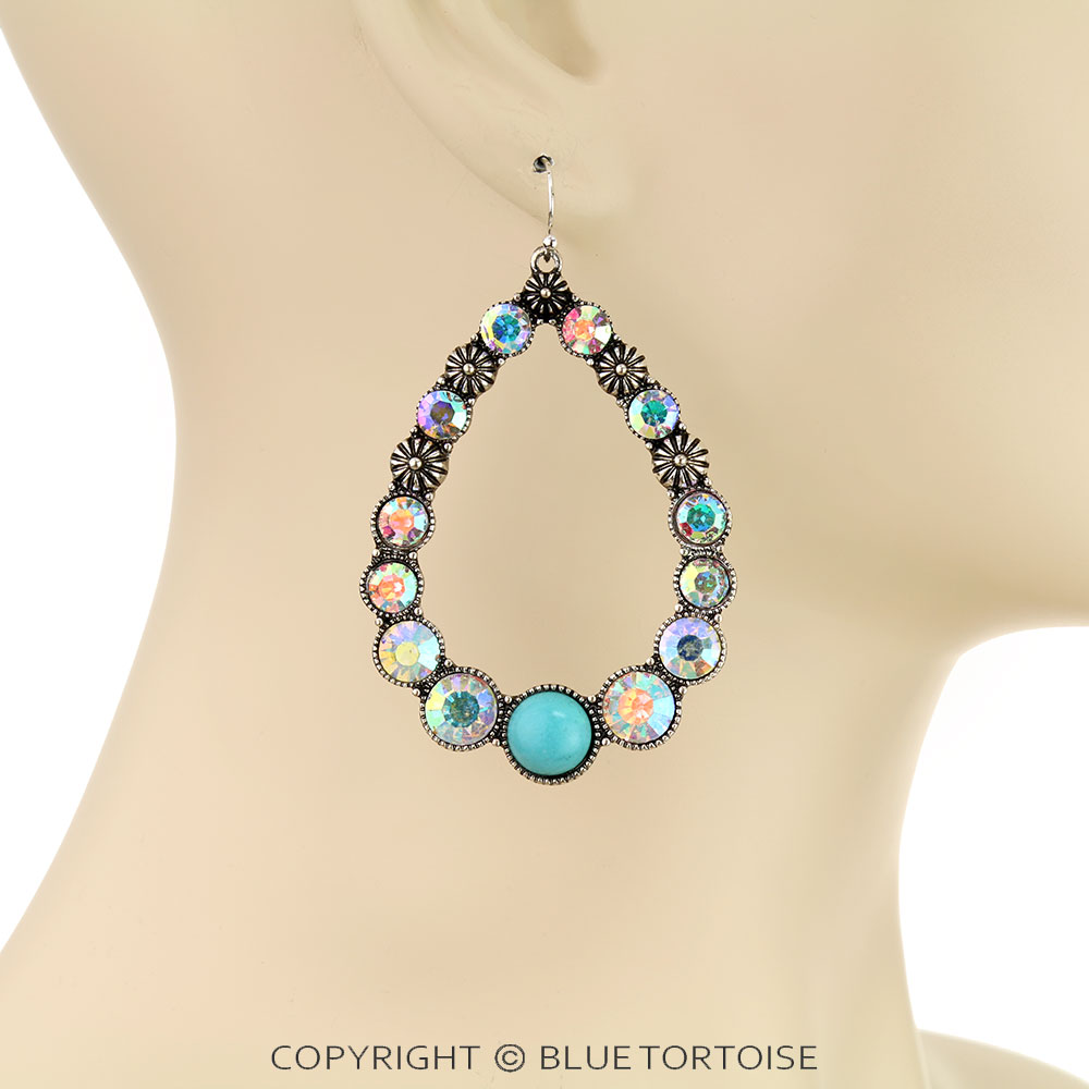Western Teardrop Stone Dangle Earrings - Image 2