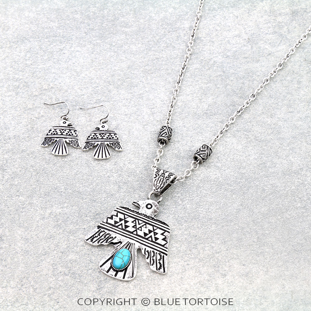 Western Aztec Thunderbird Stone Necklace Set