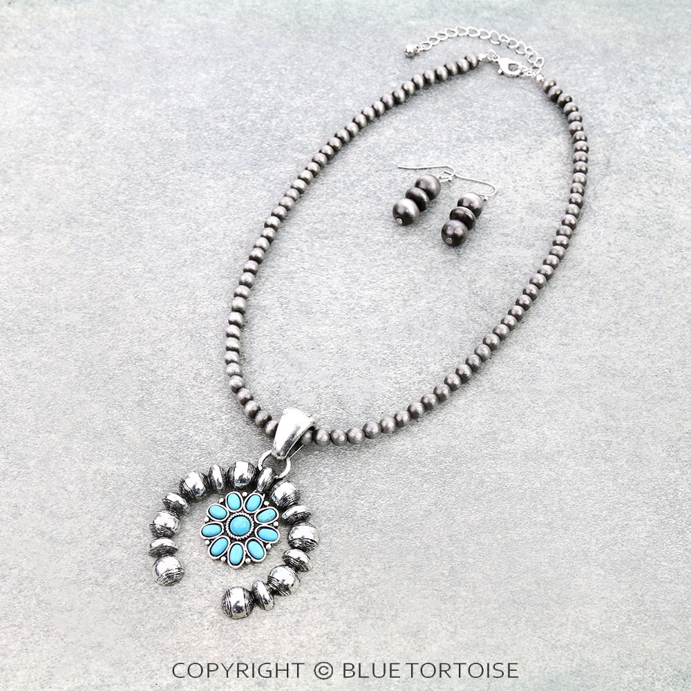 Western Squash Blossom with Concho Stone Necklace Set