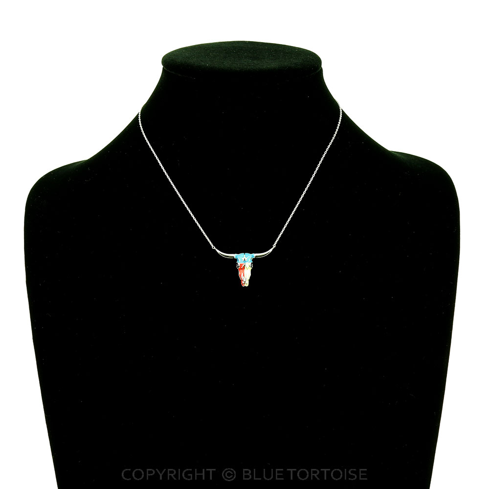 Texas Flag Steer Skull Pendant Necklace - Image 2