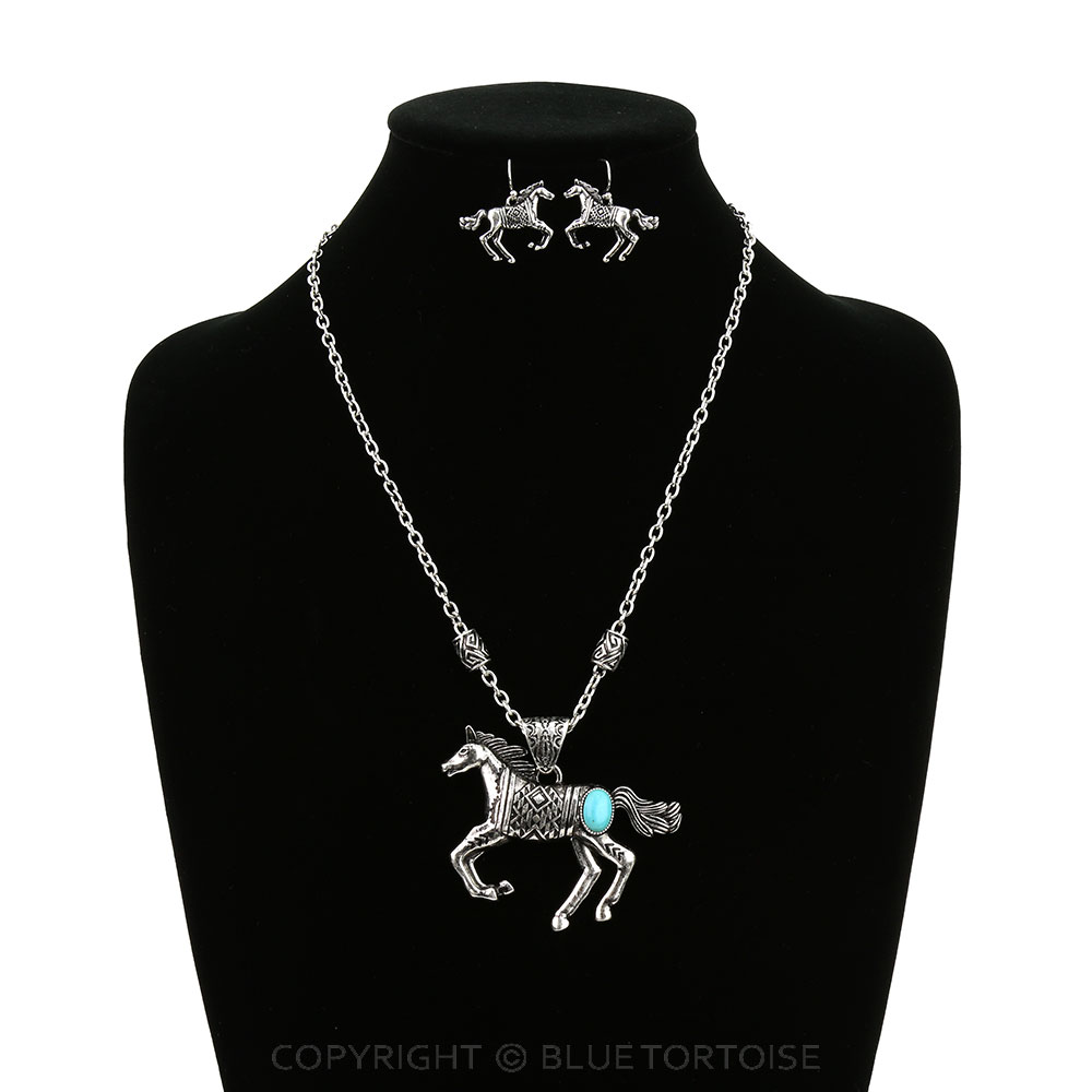 Western Aztec Horse Stone Necklace Set - Image 2