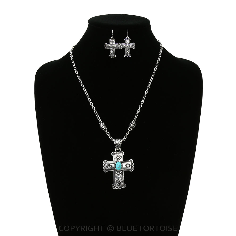 Western Aztec Cross Stone Necklace Set - Image 2