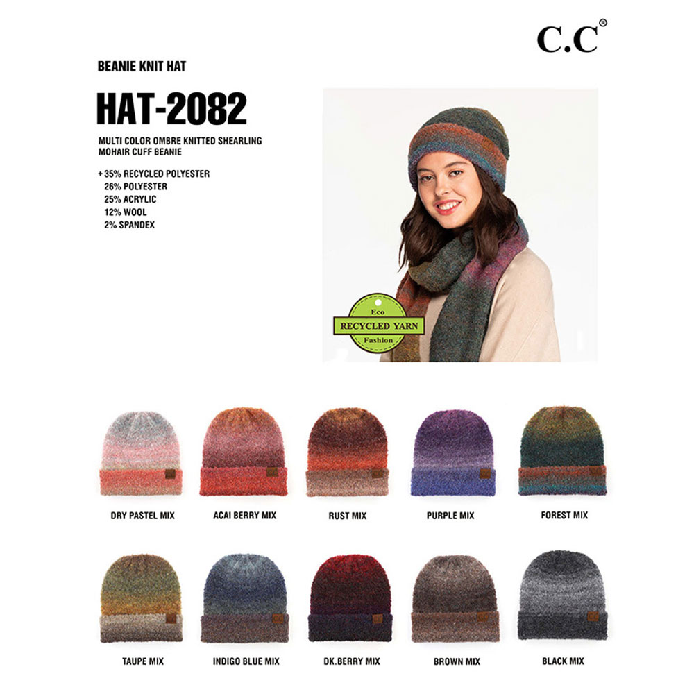 C.C Multi Color Ombre Mohair Cuff Beanie Hat - Image 3