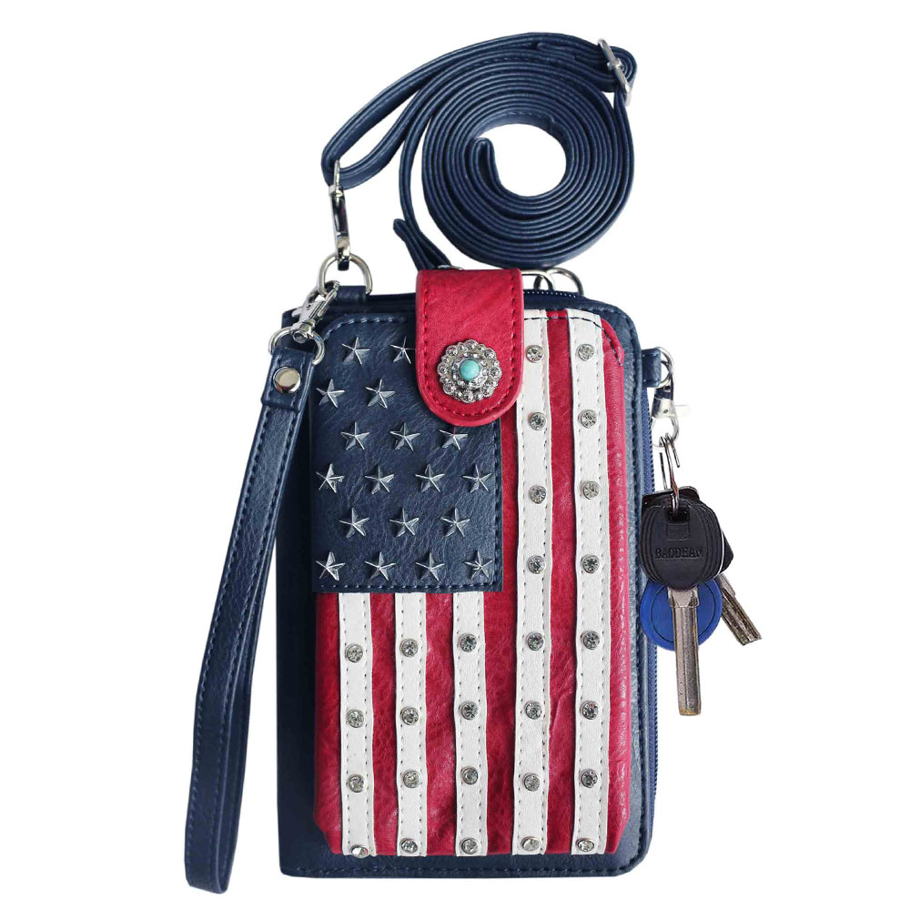 American Flag Cellphone Purse, Small Crossbody Bag with Removable Strap