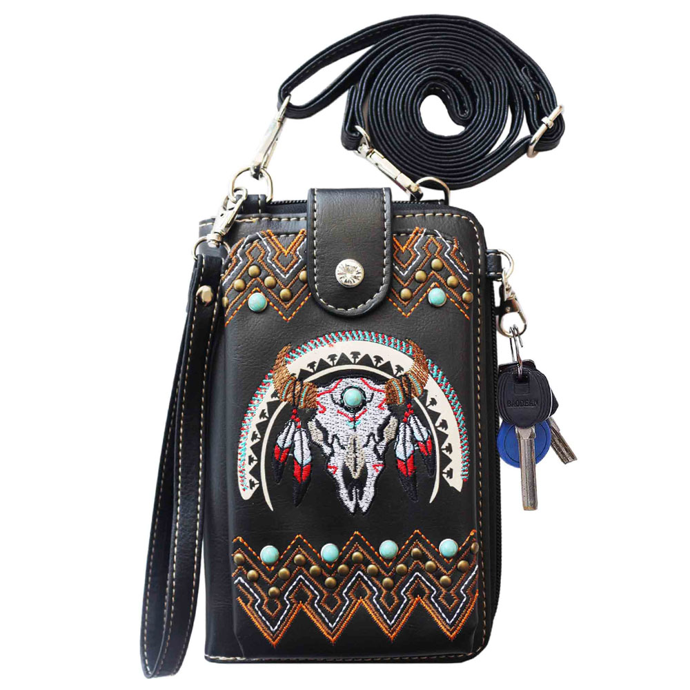 Steer Skull Cellphone Purse, Small Crossbody Bag with Removable Strap