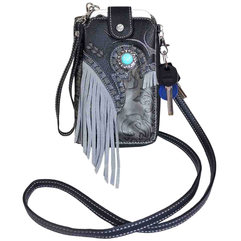 Faux Leather Stone Cellphone Purse, Small Crossbody Bag with Removable Strap - Image 3