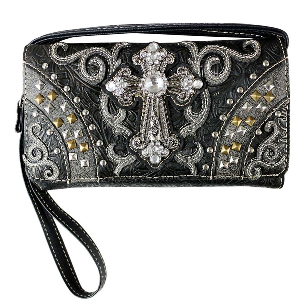 Faux Leather Cross Stone Wallet