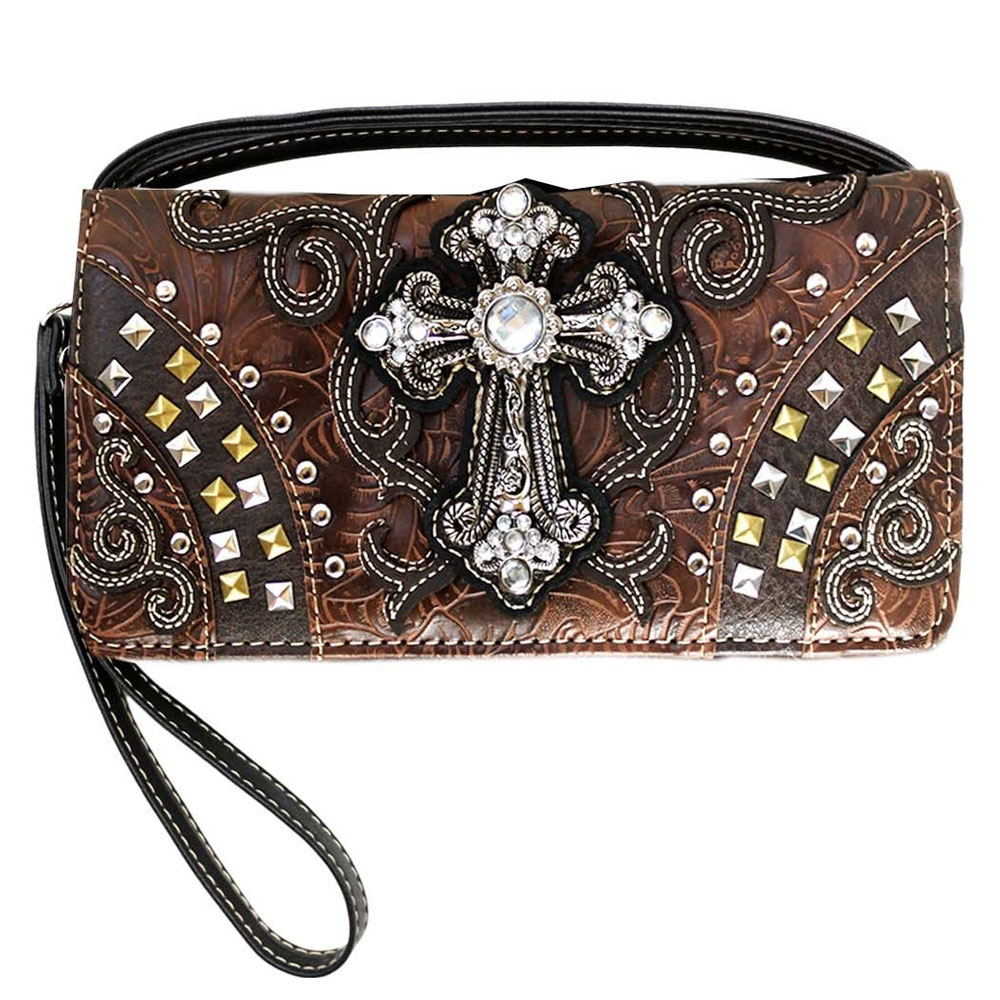 Faux Leather Cross Stone Wallet