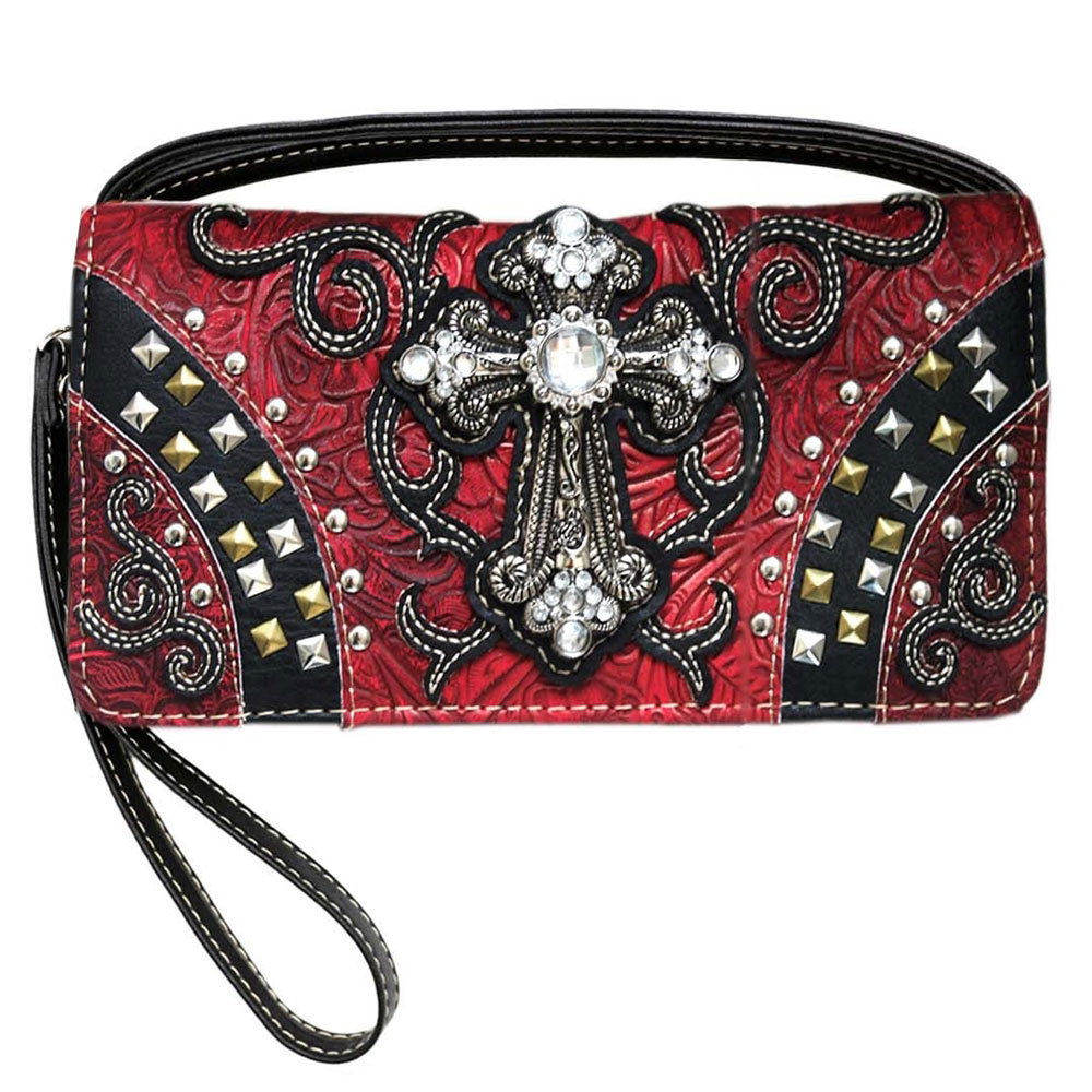 Faux Leather Cross Stone Wallet