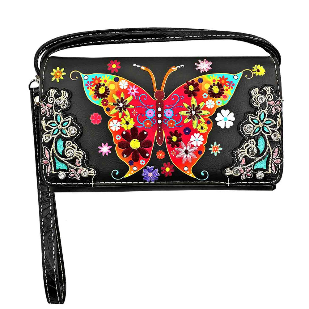 Faux Leather Floral Butterfly Wallet