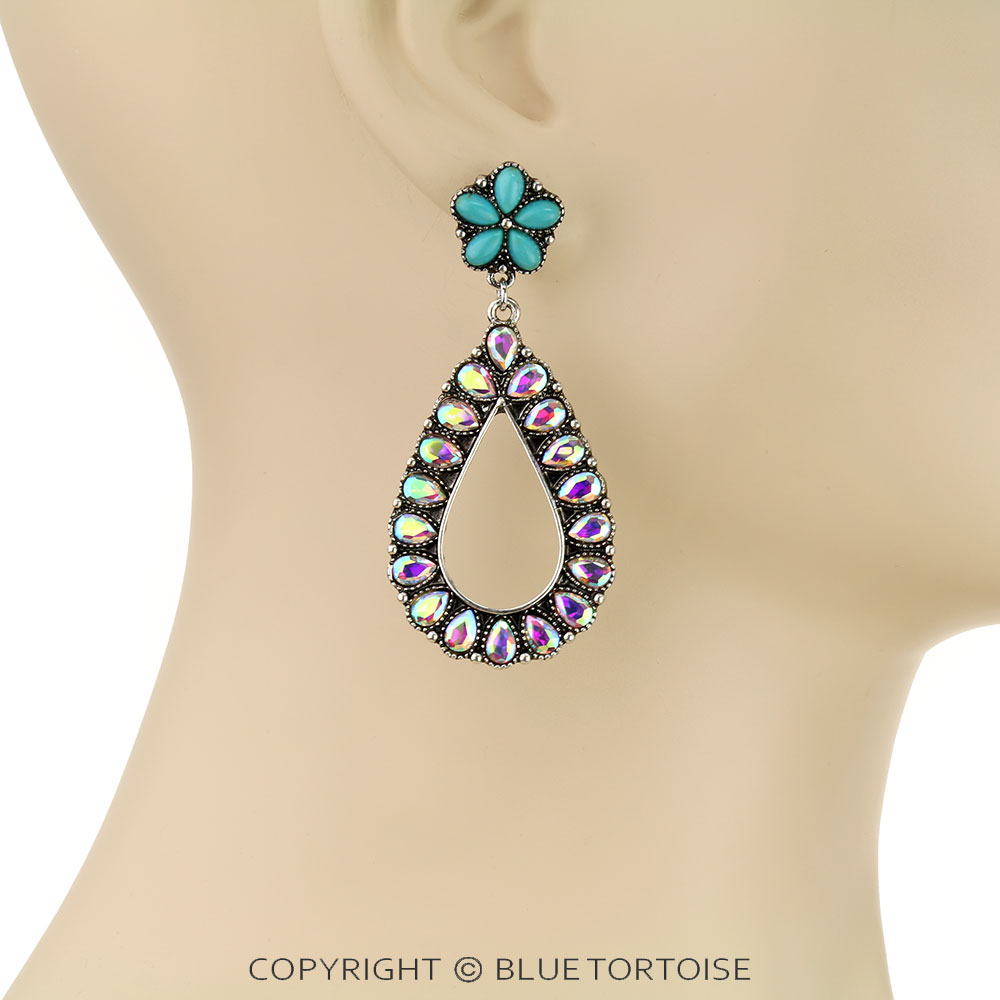 Western Teardrop Stone Stud Earrings - Image 2
