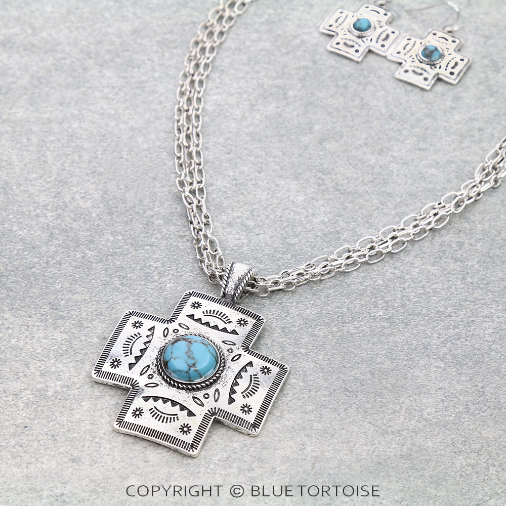 Western Aztec Cross Stone Necklace Set - Image 3