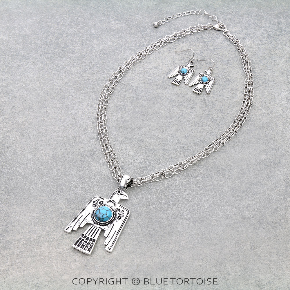 Western Aztec Thunderbird Stone Necklace Set