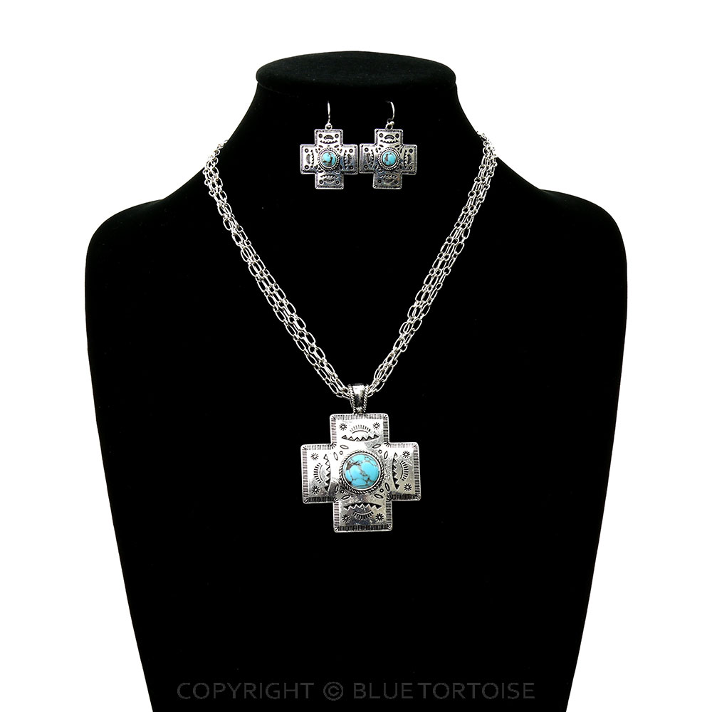 Western Aztec Cross Stone Necklace Set - Image 2