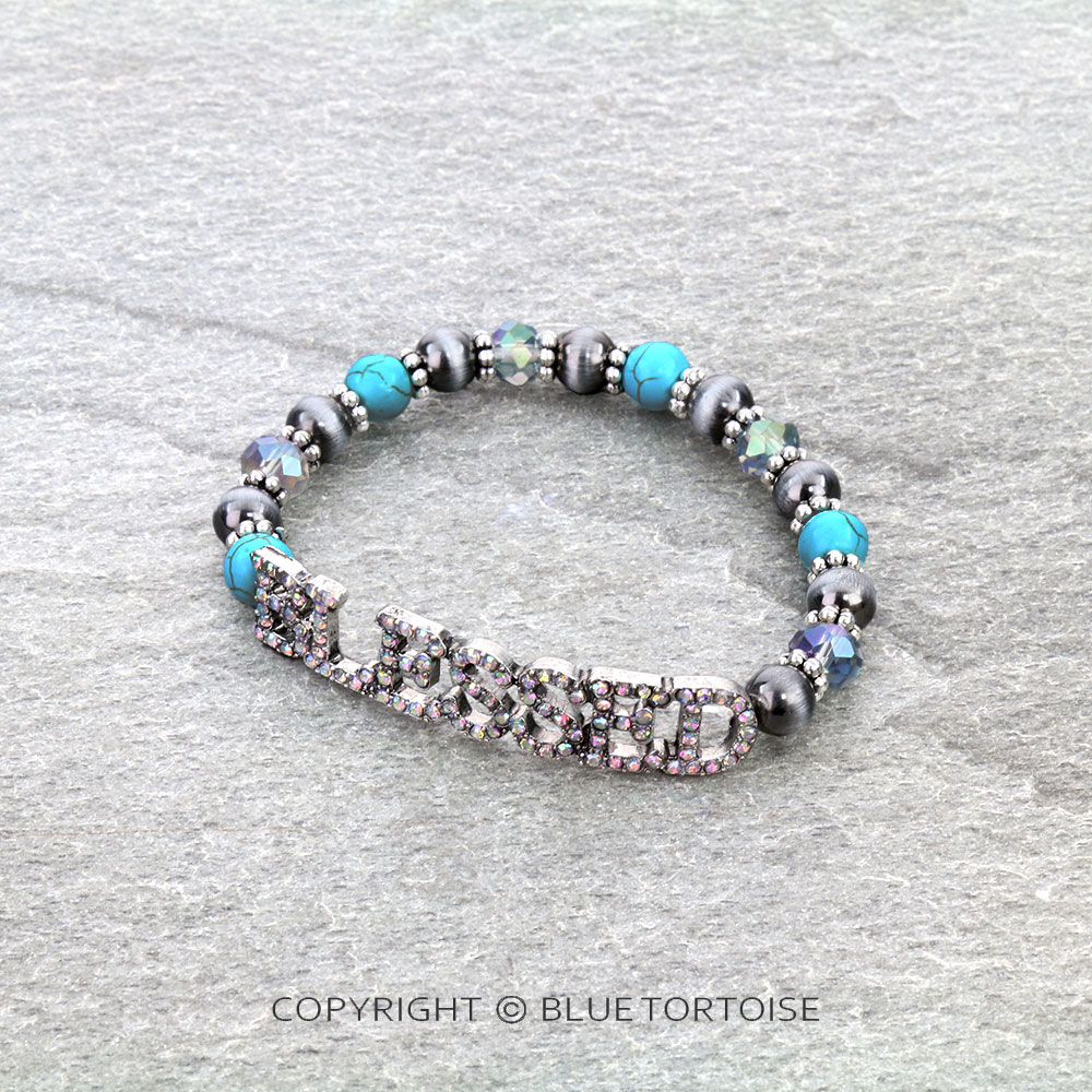 Western "BLESSED" Multi Bead Stretch Bracelet