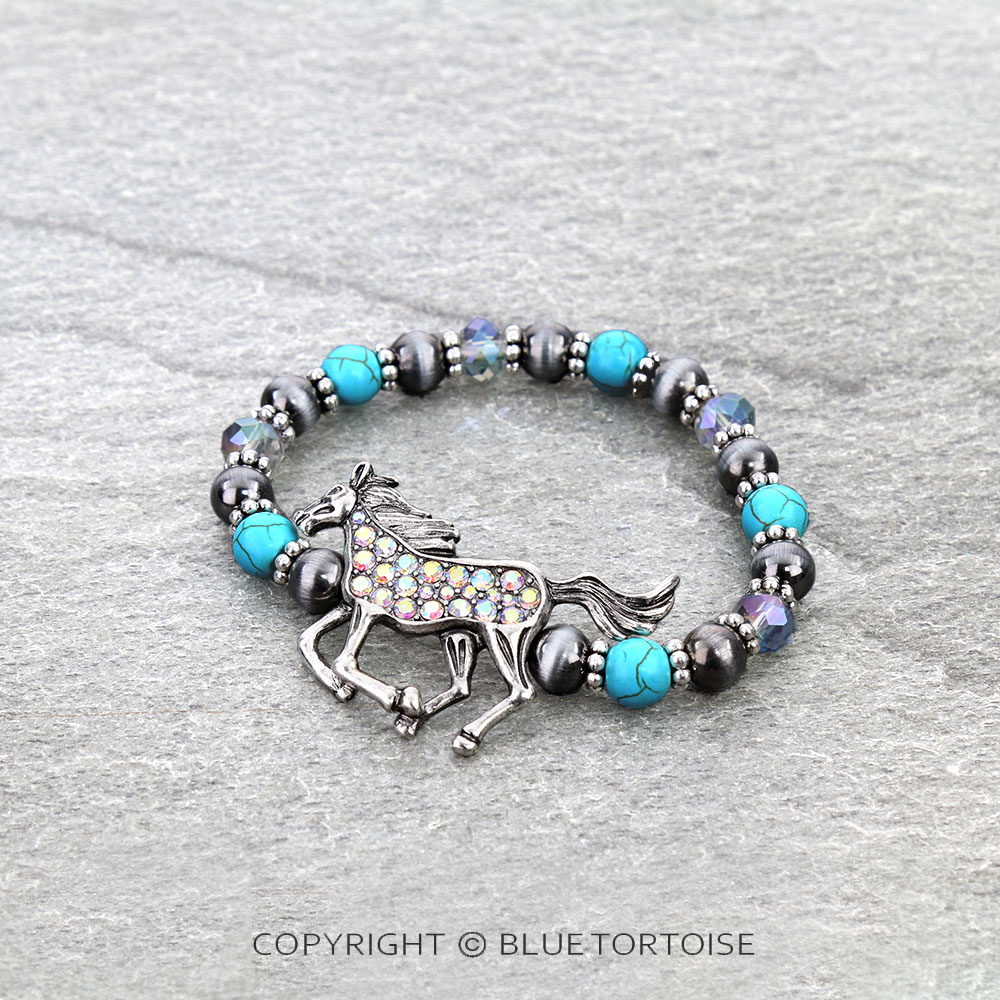 Western Horse Multi Bead Stretch Bracelet