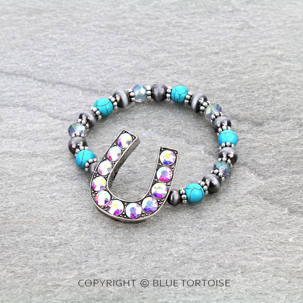 Western Horseshoe Multi Bead Stretch Bracelet