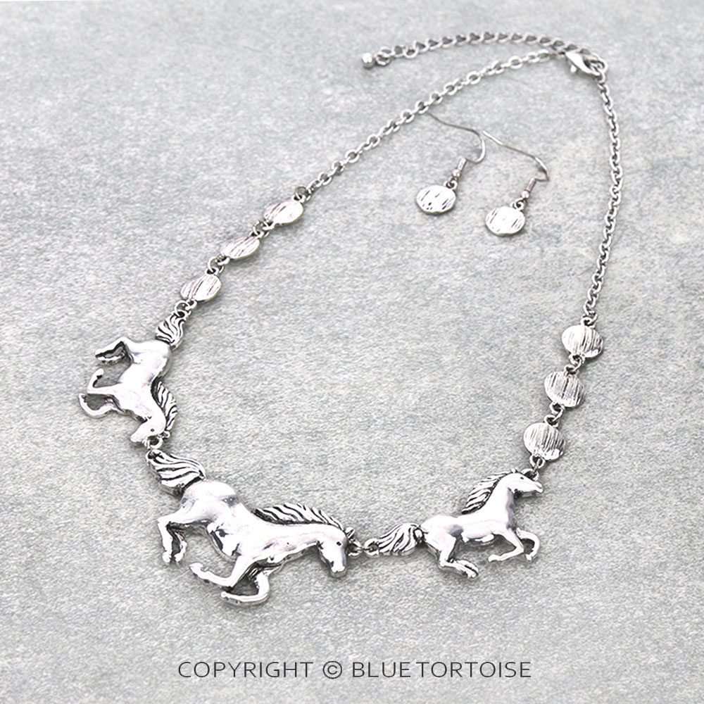 Western Horse Statement Necklace Set