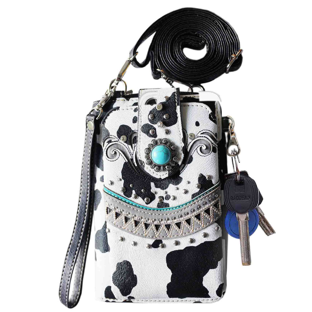 Cow Print Cellphone Purse, Small Crossbody Bag with Removable Strap