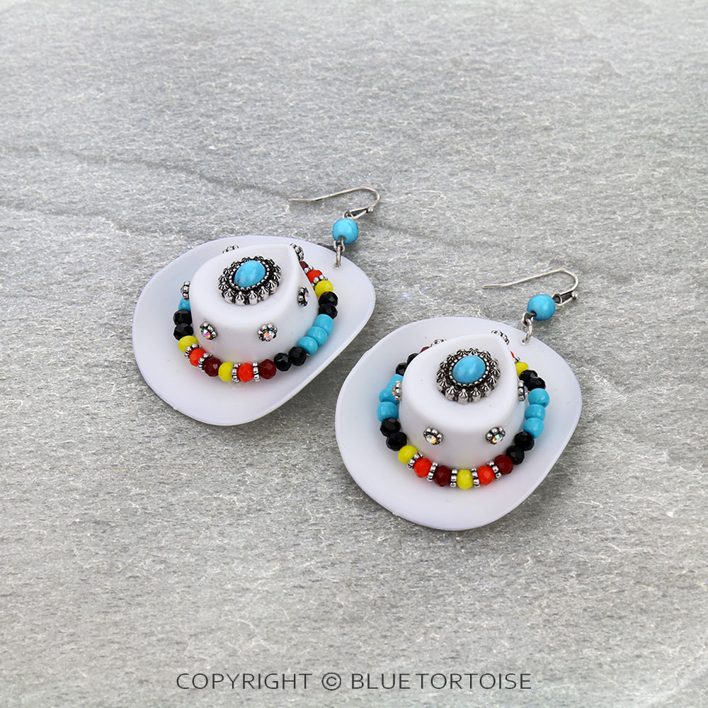 3D Concho Cowboy Hat with Seed Bead Dangle Earrings