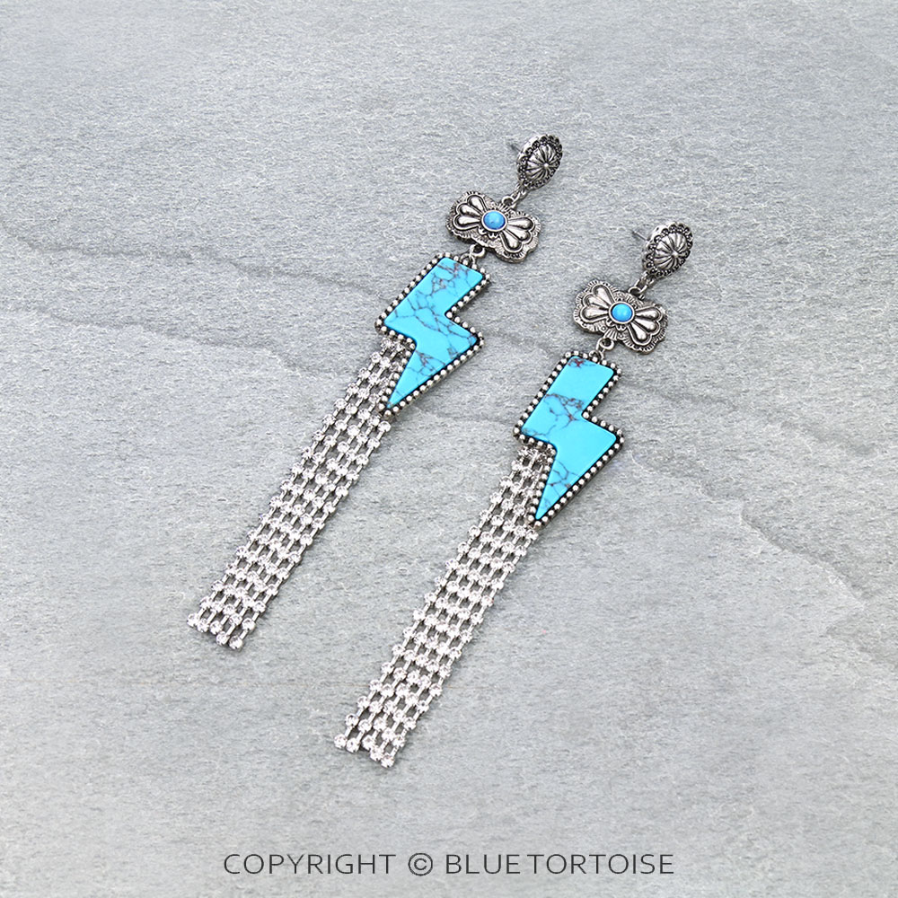 Western Thunder with Stone Fringe Stud Earrings