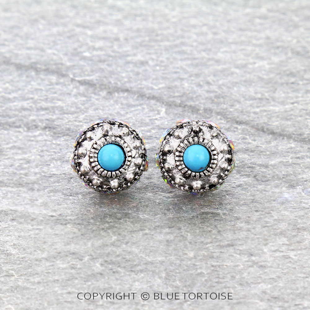 Western Concho Stone Stud Earrings