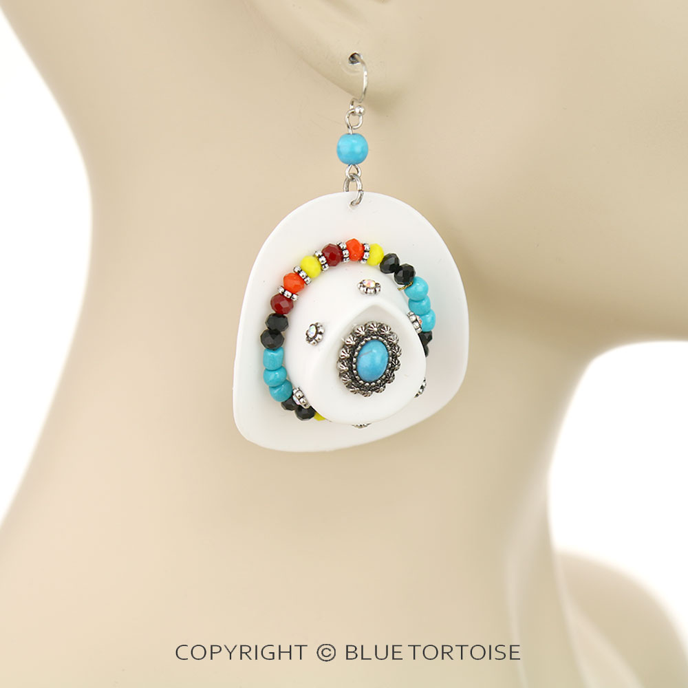 3D Concho Cowboy Hat with Seed Bead Dangle Earrings - Image 2